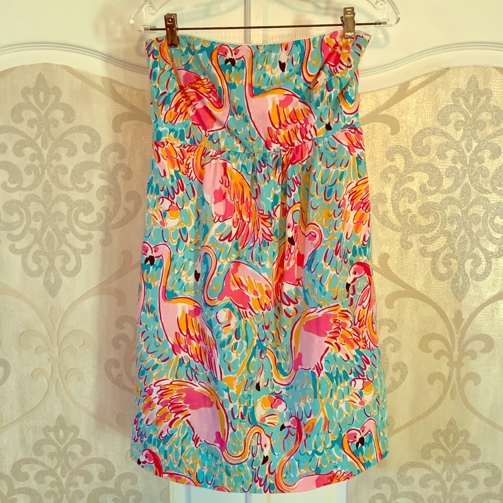 Strapless Lilly Pulitzer dress with flamingo print